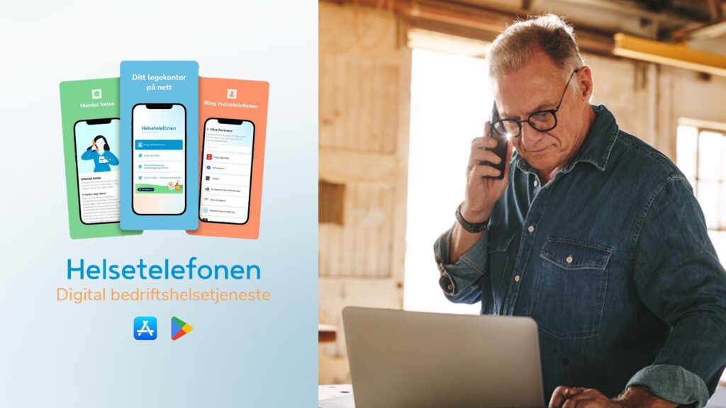 En mann er i telefonsamtale med mobiltelefonen, samtidig som han følger med på skjermen til laptopen sin.